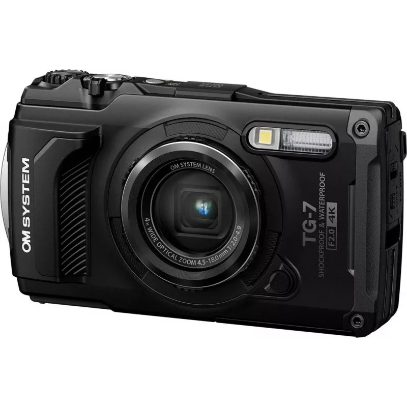 OM System Tough TG-7 juodas atsparus smūgiams kompaktinis fotoaparatas, 12 MP, 4K vaizdo įrašas, atsparus vandeniui iki 15 m