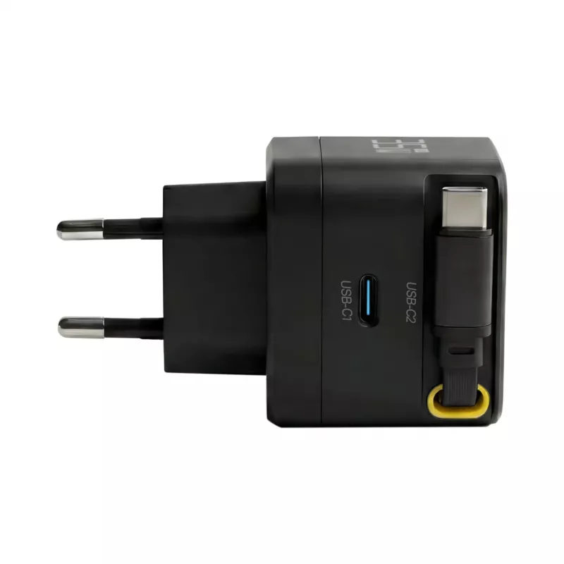 EFB Elektronik G352CE 35W GaN USB-C sieninis įkroviklis su įtraukiamu 0,7 m kabeliu, PD3.0 ir QC3.0, juodas