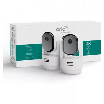 Arlo Essential 3 2K kameros su panorama ir pakreipimu vidaus stebėjimui (2 vnt., baltos)