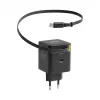 EFB Elektronik G652CE 65W GaN USB-C PD 3.0 sieninis įkroviklis su įtraukiamu kabeliu, juodas