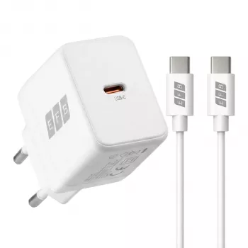 EFB Elektronik G301CE 30W USB-C GaN įkroviklio rinkinys su 2 m USB-C kabeliu, baltas