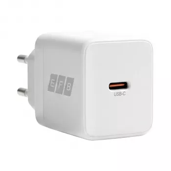 EFB Elektronik G301CE 30W USB-C GaN įkroviklio rinkinys su 2 m USB-C kabeliu, baltas