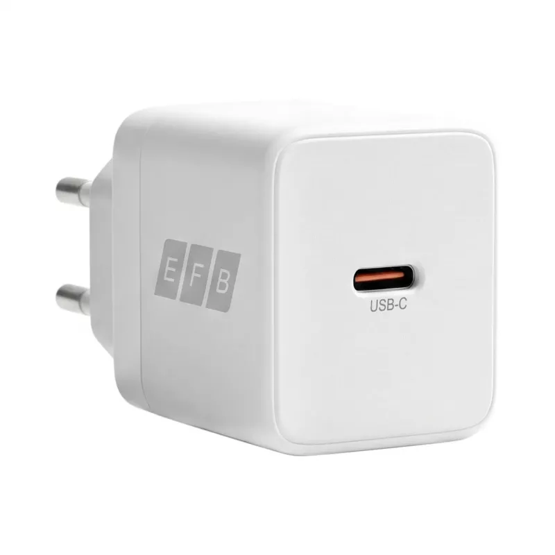 EFB Elektronik G301CE 30W USB-C GaN įkroviklio rinkinys su 2 m USB-C kabeliu, baltas