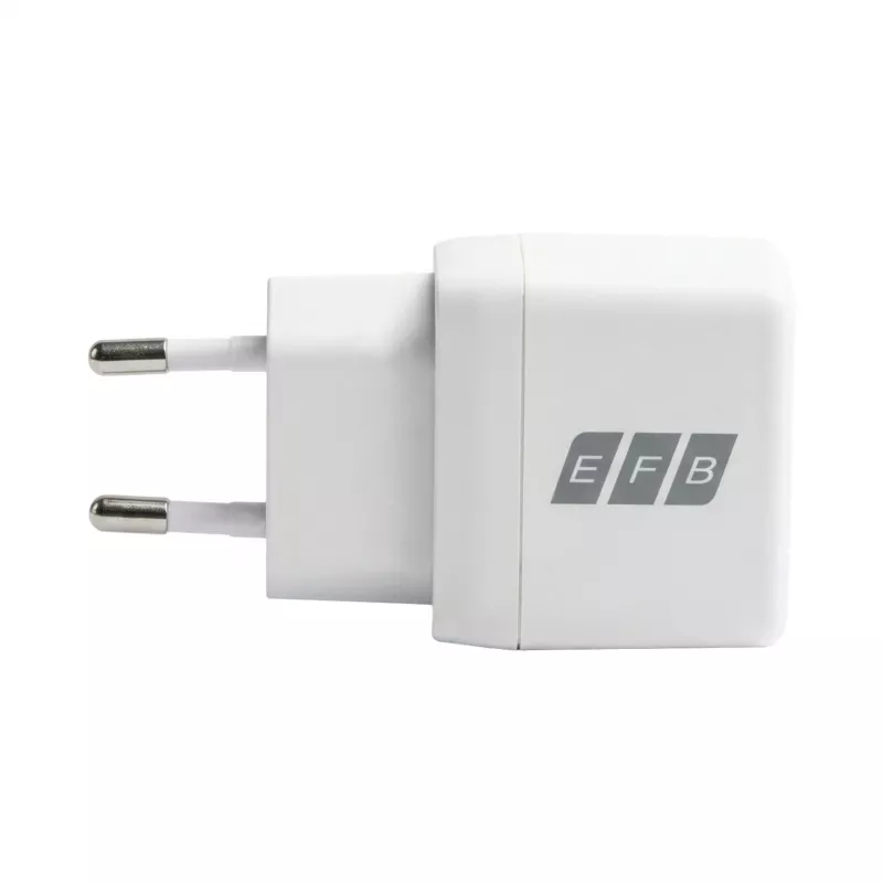 EFB Elektronik G201CE 20W USB-C GaN sieninis įkroviklis su 2 m USB-C kabeliu, PD3.0 ir QC3.0, baltas