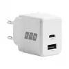 EFB Elektronik G301A1CE 30W GaN USB-C PD3.0 + USB-A QC3.0 sieninis įkroviklis su 2 m USB-C kabeliu, baltas