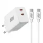 EFB Elektronik G452CE 45W dviejų USB-C GaN sieninis įkroviklis su 2 m USB-C kabeliu, baltas