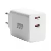 EFB Elektronik G452CE 45W dviejų USB-C GaN sieninis įkroviklis su 2 m USB-C kabeliu, baltas