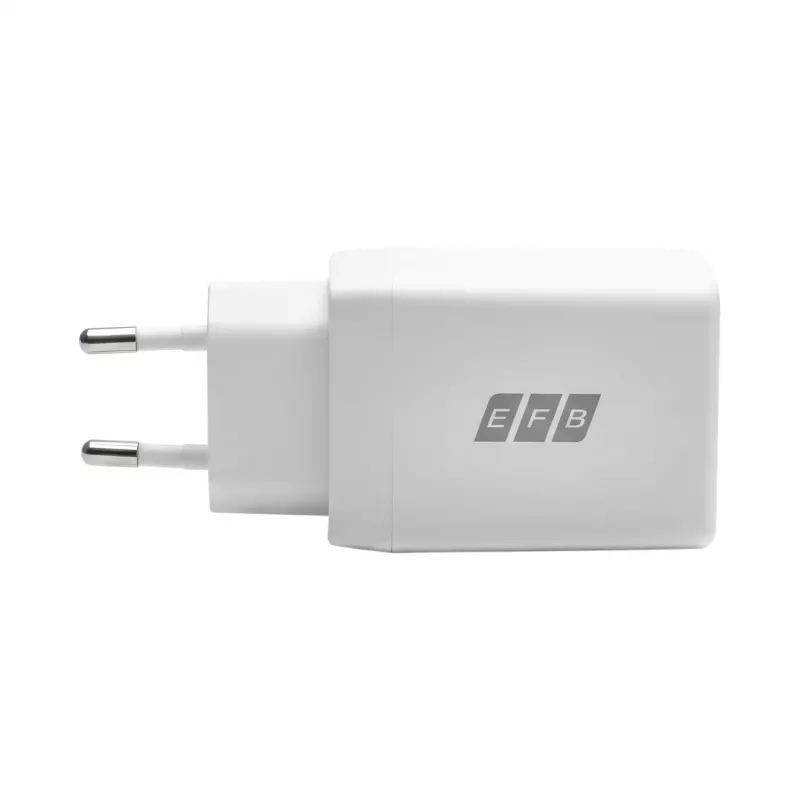 EFB Elektronik G452CE 45W dviejų USB-C GaN sieninis įkroviklis su 2 m USB-C kabeliu, baltas