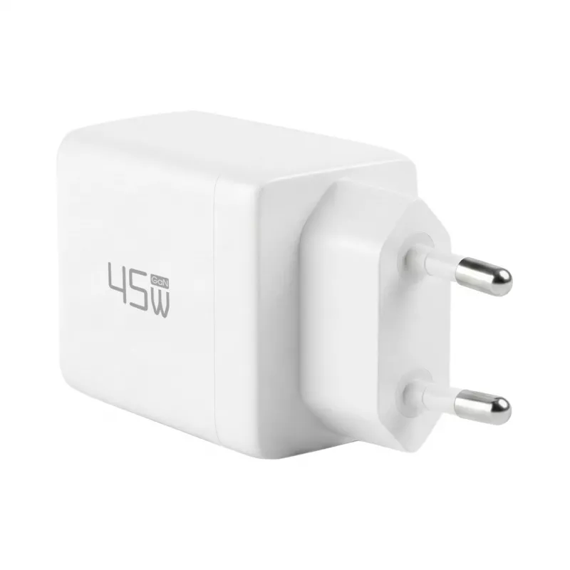 EFB Elektronik G452CE 45W dviejų USB-C GaN sieninis įkroviklis su 2 m USB-C kabeliu, baltas