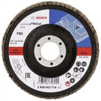 Bosch X431 Standard šlifavimo diskas metalui, tiesus, 115 mm, 80 grūdėtumo, stiklo pluošto pagrindu 2608603714