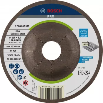 Bosch Accessories 2608600539 įleistos centrinės šlifavimo diskas 115 mm x 22,23 mm, aliuminio oksidas, grūdėtumas 24, 1 vnt.