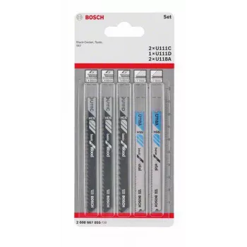 Bosch Accessories 2608667855 Basic dėlionės pjūklelių rinkinys medienai ir metalui, 5 vnt., universalus kotas