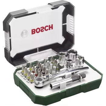 Bosch Accessories Promoline 2607017392 27 dalių atsuktuvų antgalių rinkinys su plokščiais, Phillips, Pozidriv, šešiakampiais ir Torx antgaliais, dėkle