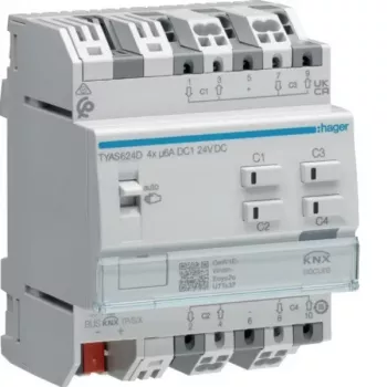 Hager TYAS624D KNX Secure 4 kanalų žaliuzių/roliuoklių pavara 24V DC