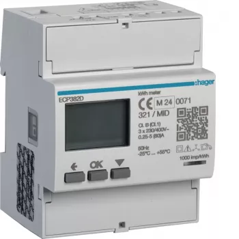 Hager ECP382D trifazis energijos skaitiklis, tiesioginio prijungimo 80A, 4M, S0, MID
