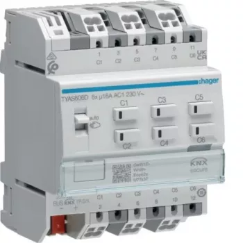 Hager TYAS606D KNX Secure šviesos/žaliuzių vykdomasis įtaisas 6/3 kanalų 16A C-apkrovai