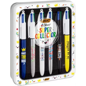 BIC 4 Colours tušinukas, 6 vienetų paketas, mėlynas korpusas, 4 rašalo spalvos (mėlyna, raudona, žalia, juoda), 1,0 mm vidutinis smaigas 9926071