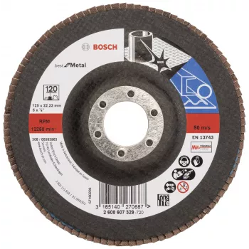 BOSCH X-LOCK 125 mm P120 cirkonio aliuminio oksido konusinis šlifavimo diskas metalui 2608607329