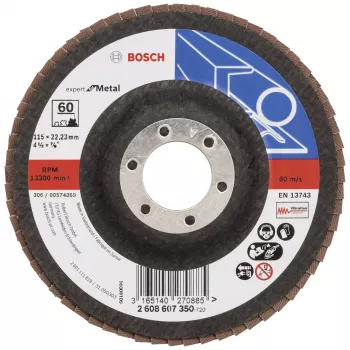 Bosch X551 Standard for Metal – 115 mm sklendės diskas metalui, 22,33 mm kiaurymė, 60 grūdėtumas, cirkonio aliuminio oksidas, kūginis, 1 vnt., 2608607350