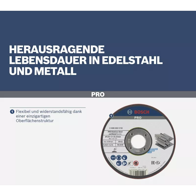 Bosch šlifavimo diskas WA 46 BF pusiau lankstus, 115 mm x 22,23 mm x 3 mm, baltojo aliuminio oksidas, šlifavimo diskas su įdubimu, 2608602217
