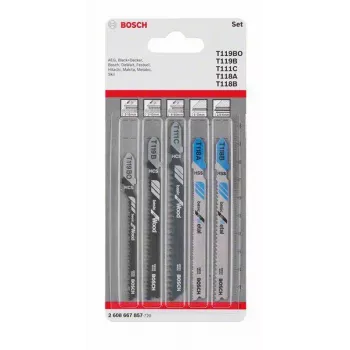 Bosch Accessories 2608667857 dėlionės (siaurukas) ašmenų rinkinys medienai ir metalui Basic, 5 dalių, T formos kotu
