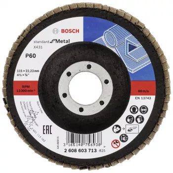 Bosch X431 Standard for Metal – 115 mm, 60 grūdėtumo, stiklo pluošto pagrindo, 2608603713
