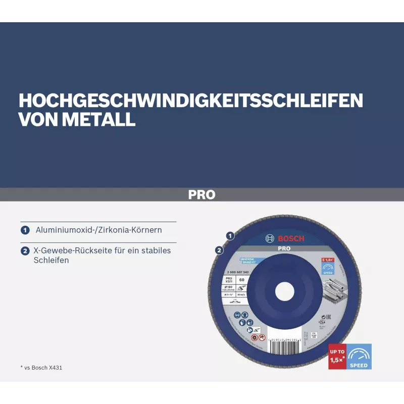 Bosch X571 Best for Metal sklendės diskas, 180 mm skersmuo, 22,33 mm kiaurymė, cirkonio aliuminio oksidas, K40 grūdėtumas, kūginis Type 29, skirtas plienui ir juodiesiems metalams 2608607343