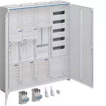 HAGER ZB34SEQ29EN univers Z pilnos komplektacijos skirstomoji spinta, 2 skaitiklių vietos, 3 laukai, 5 eilės, 180 modulių, IP44, balta
