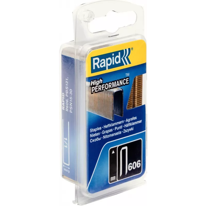 RAPID TOOLS siauros karūnos segtukai Type 606, 12 mm, maža pakuotė, cinkuotos plieninės vielos, dervos danga, 1 vnt. 40109527