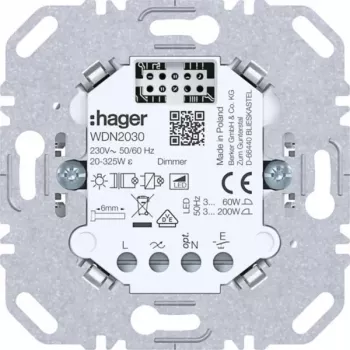 HAGER WDN2030 universali šviesos reguliavimo įdėklė, 1 kanalo, įleidžiama, 230V, 300W/100W LED
