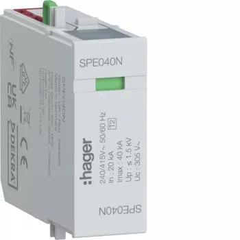 Hager „Surge Protection Module“ N-PE Type 2 SPD 255V 20kA/40kA 1.5kV SPE040N
