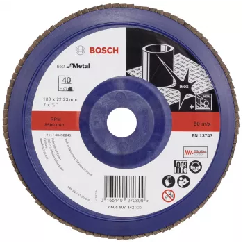 Bosch X571 Best for Metal sklendės diskas, 180 mm skersmuo, 22,23 mm kiaurymė, cirkonio aliuminio oksidas, grūdėtumas 40, 1 vnt. 2608607342