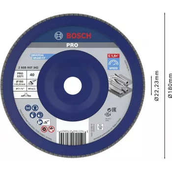 Bosch X571 Best for Metal sklendės diskas, 180 mm skersmuo, 22,23 mm kiaurymė, cirkonio aliuminio oksidas, grūdėtumas 40, 1 vnt. 2608607342
