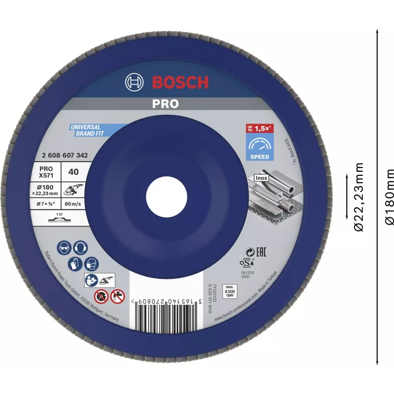 Bosch X571 Best for Metal sklendės diskas, 180 mm skersmuo, 22,23 mm kiaurymė, cirkonio aliuminio oksidas, grūdėtumas 40, 1 vnt. 2608607342