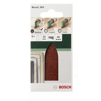 Bosch 2609256A38 Delta šlifavimo popierius, kibioji juosta, neperforuotas, grūdėtumas 80, kampas 32 mm, 5 vnt.