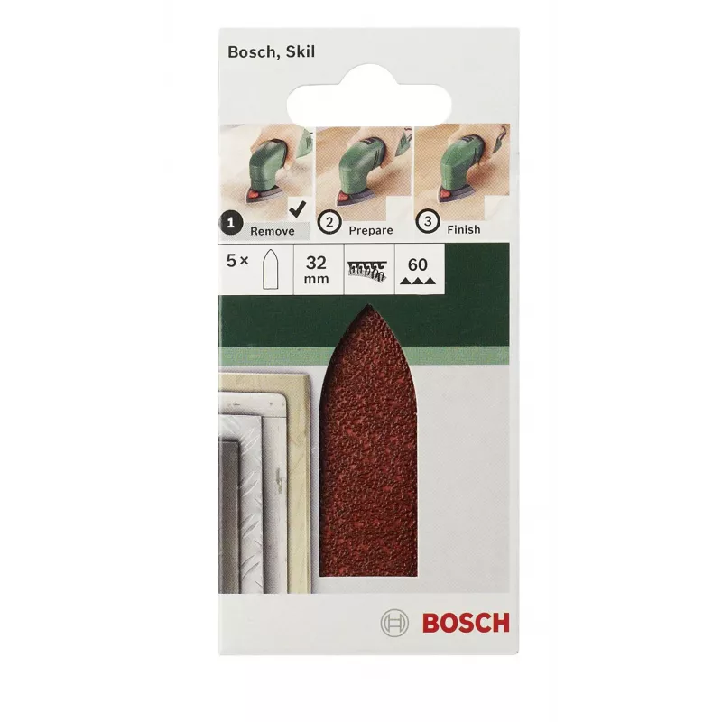 Bosch 2609256A38 Delta šlifavimo popierius, kibioji juosta, neperforuotas, grūdėtumas 80, kampas 32 mm, 5 vnt.