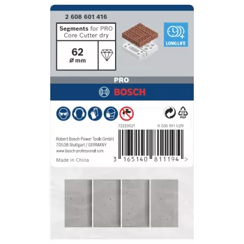 Bosch 2608601416 deimantiniai segmentai sausam šerdiniam grąžtui, 4 vnt.
