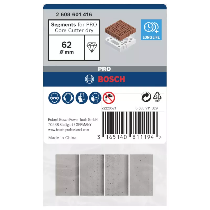 Bosch 2608601416 deimantiniai segmentai sausam šerdiniam grąžtui, 4 vnt.