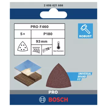 Bosch 2608621688 Delta šlifavimo popierius, grūdėtumas 180, 93 mm, 5 vnt.