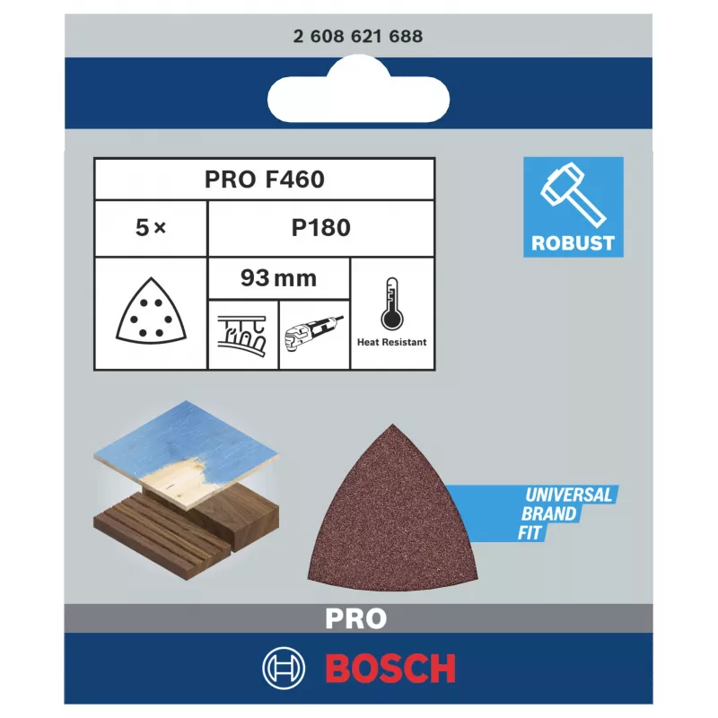 Bosch 2608621688 Delta šlifavimo popierius, grūdėtumas 180, 93 mm, 5 vnt.