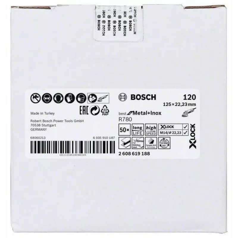 Bosch Best for Metal+Inox R780 paviršiaus apdorojimo diskas, 125 mm, X-LOCK, grūdėtumas 120, 2608619188