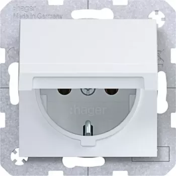 Hager WAS1110WM SCHUKO kištukinis lizdas su savaime užsidarančiu dangteliu, IP44, poliarinė balta