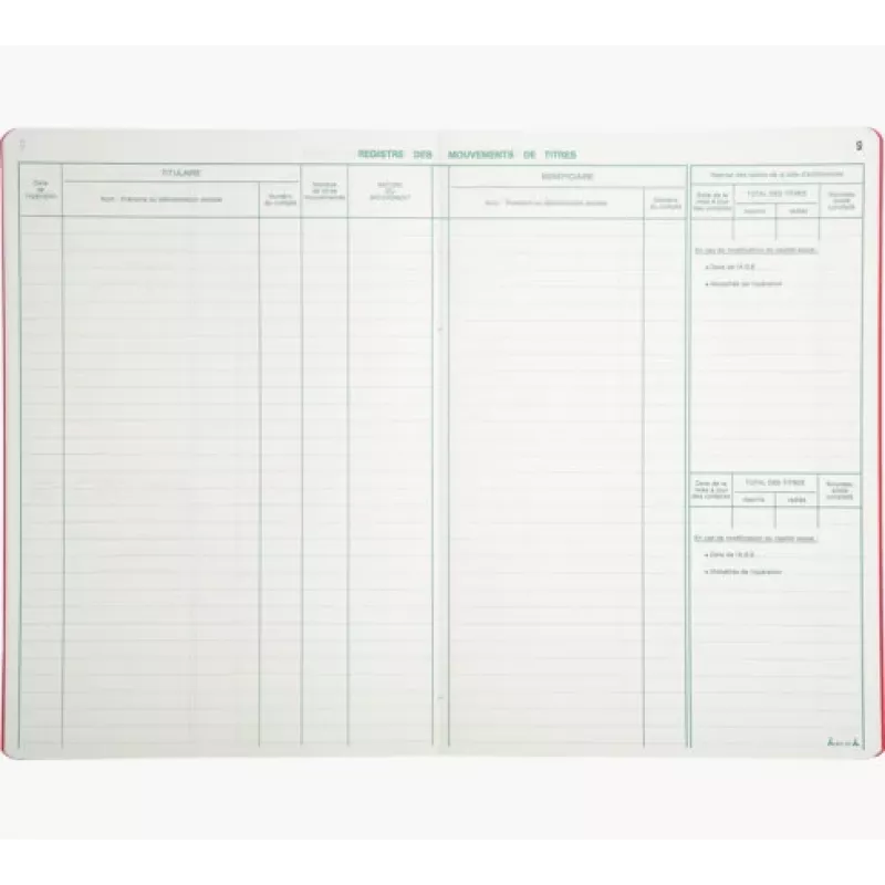 Le Dauphin Securities Movements Register Book 90120D - Sąsiuvinis vertybinių popierių judėjimo registravimui, susegtas, 100 puslapių, 24 x 32 cm, žalias
