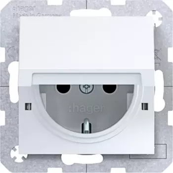 HAGER WAS1212WG Witty SCHUKO kištukinis lizdas su atlenkiamu dangteliu, įleidžiamas, poliarinės baltos spalvos