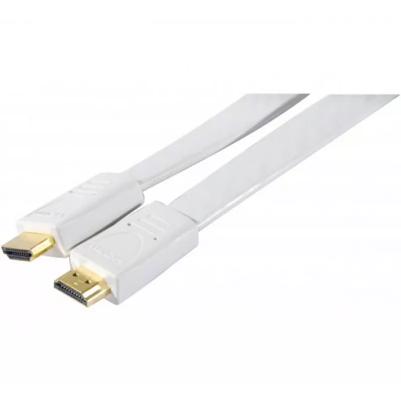 EXERTIS CONNECT High Speed HDMI plokščias kabelis, auksuoti jungtys, HDMI Type A male to Type A male, baltas, 1,8 m 128312