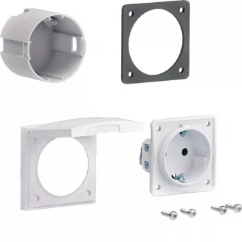 HAGER ZY02SD Schuko lizdo surinkimo rinkinys, skirta flanšiniam montavimui, 1 vietos, 250 V, 16 A, baltas