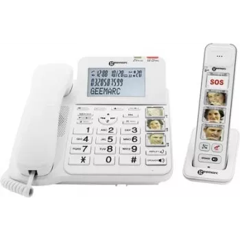 Geemarc AMPLIDECT COMBI-PHOTO 295 laidinio telefono su atsakikliu, foto mygtukais ir apšviestu ekranu, baltas