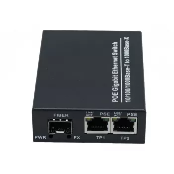 EXERTIS CONNECT 311793 medijos keitiklis su 30 W PoE+ injektoriumi, 2x 10/100/1000 Mbps RJ45, 1x 100/1000 Mbps SFP lizdas