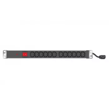EXERTIS CONNECT 19 inch 1U stelažo PDU, 12 x IEC C13 lizdai, Schuko įėjimas, 2,5 m kabelis, aliuminis, juodas (808903)