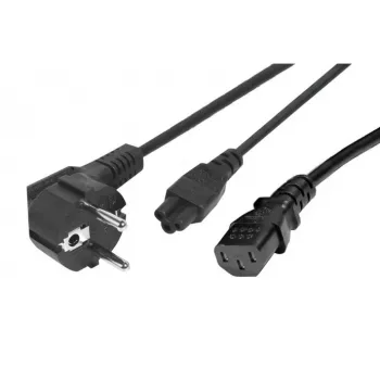 Exertis Connect 808411 maitinimo splitterio kabelis - CEE 7/7 kištukas į IEC C5 ir C13 lizdus, 10A 250V, 1,2 m pagrindinis / 0,6 m atšakos, juodas